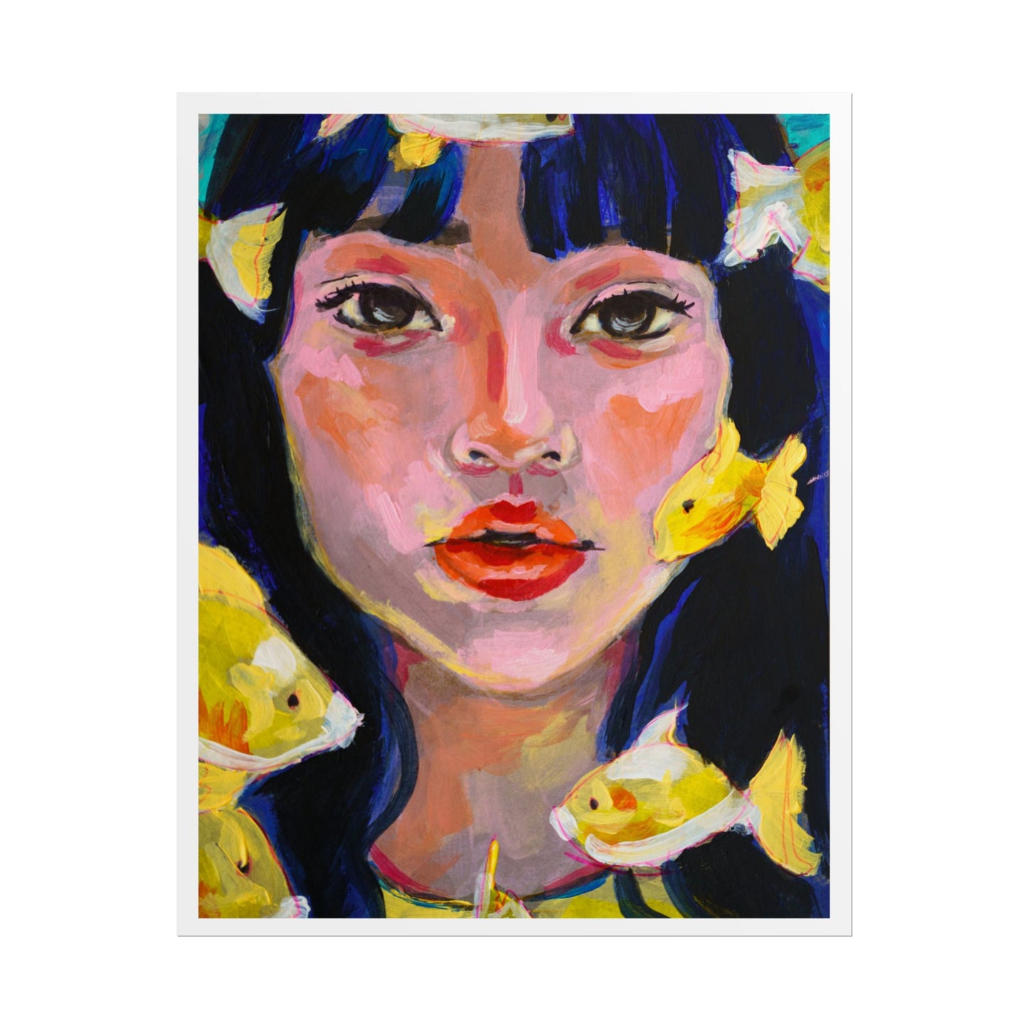 Girl with yellow koi fish