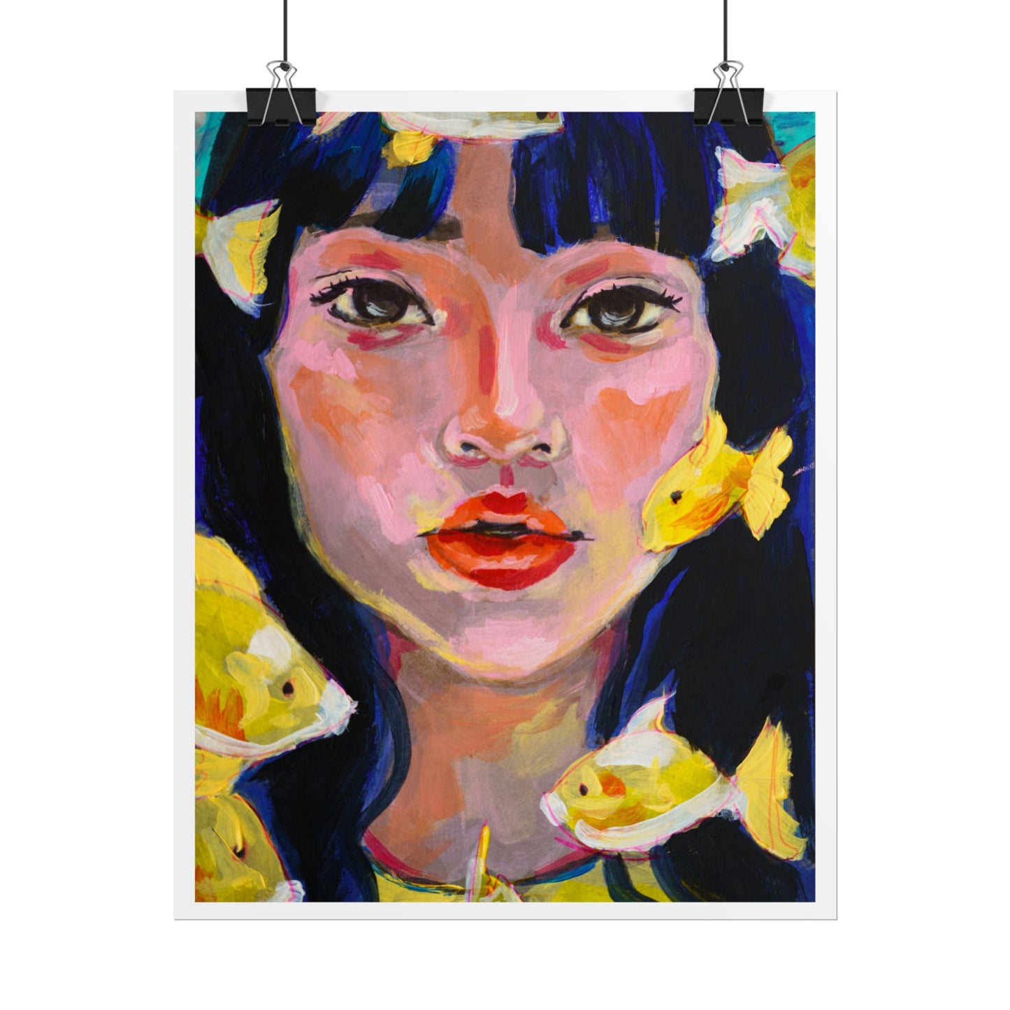 Girl with yellow koi fish